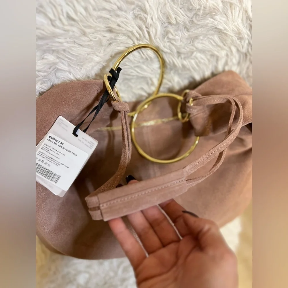 🩷NWT-MARLON GORGEOUS Made In Italy Genuine Suede Leather Circle Handle Hobo🩷